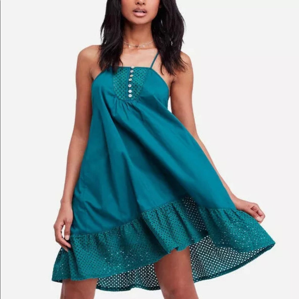 Free People Teale Calico Cotton Trapeze Dress